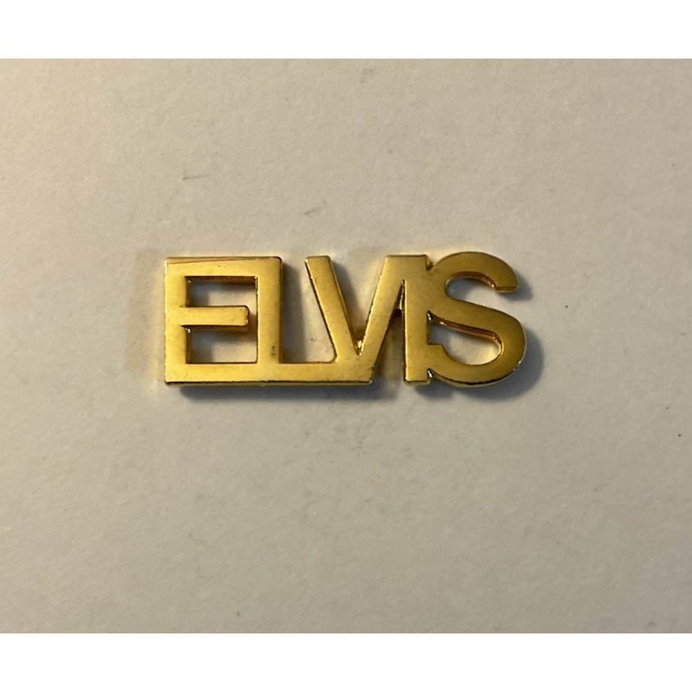 ELVIS Gold Tone Metal Lapel Pin Brooch Hat Pinback Rock and Roll Music Fan